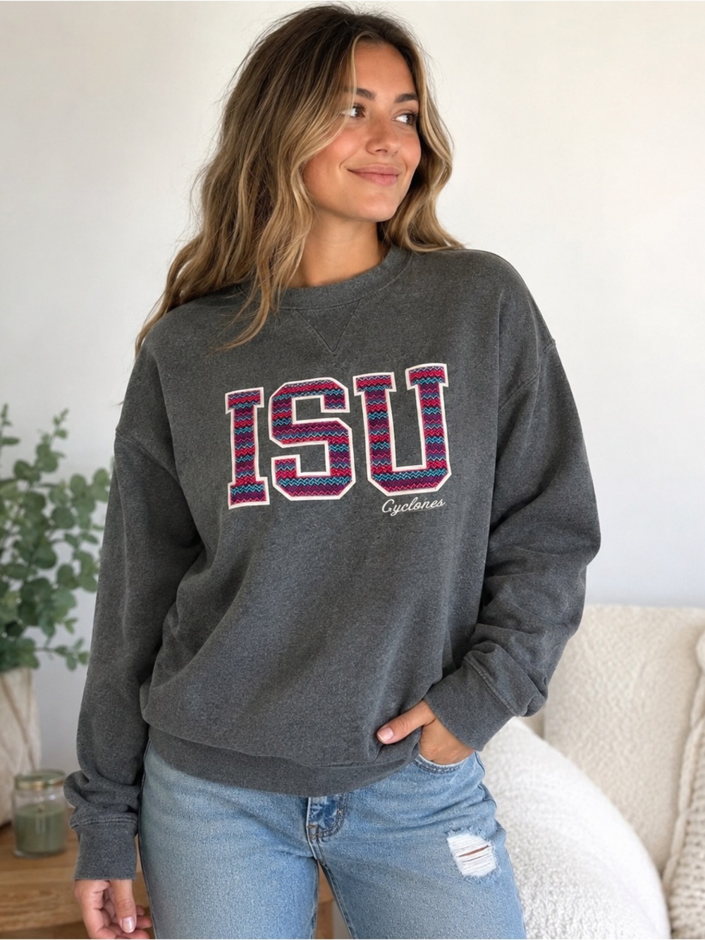ISU Cyclones Charcoal Graphic Crewneck Sweatshirt, Big Cotton, medium